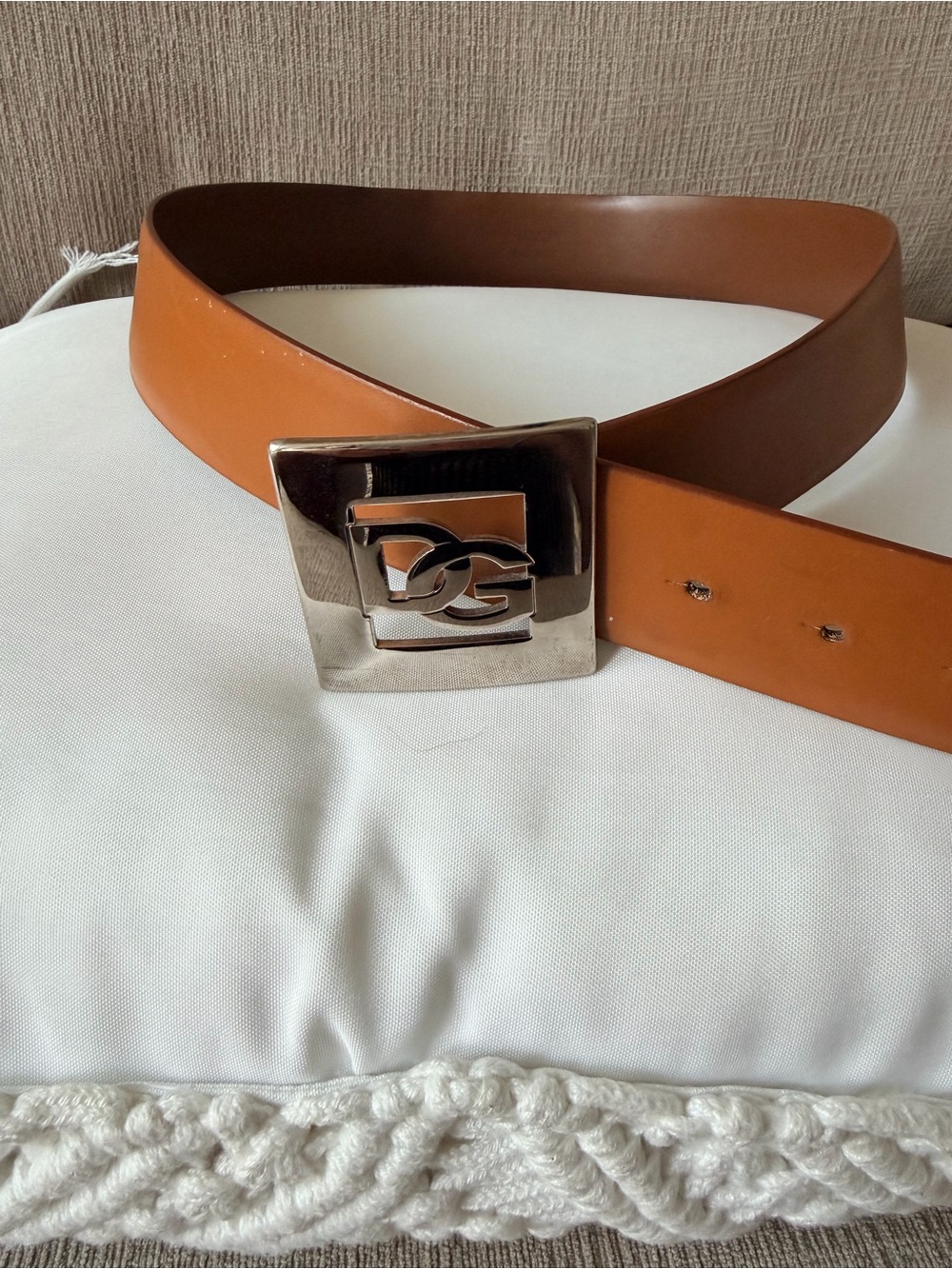 DOLCE & GABBANA Men's Tan Leather Belt with Silver Logo Buckle